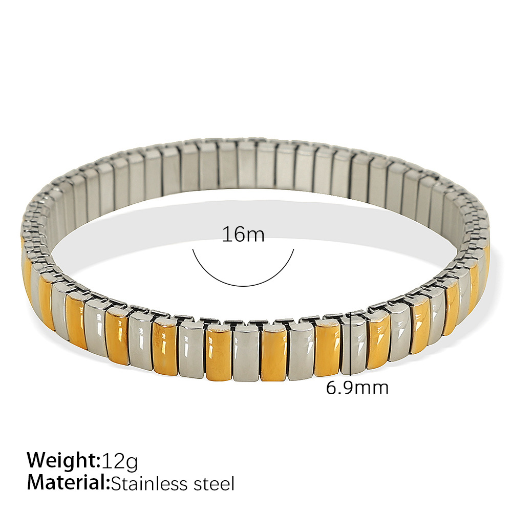 1 Piece Simple Series Punk Patchwork Stainless Steel  Gold Color Women's Chain Bracelets h5 